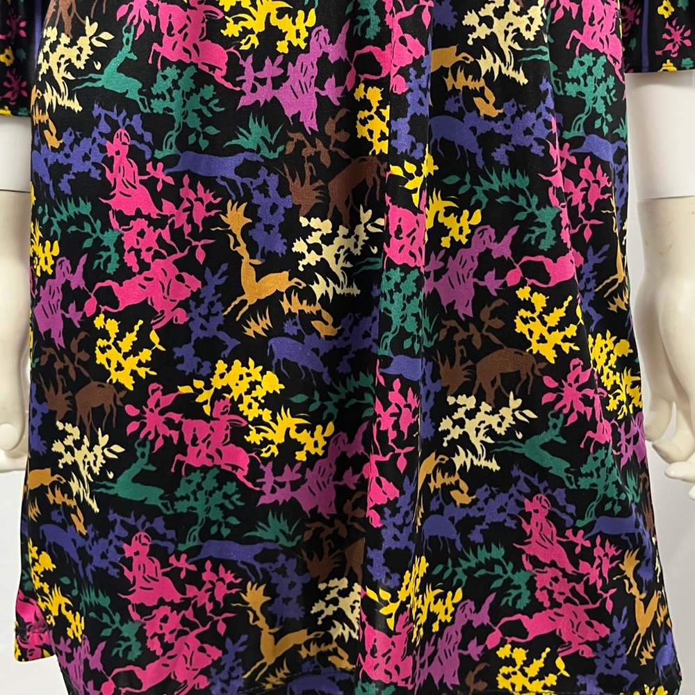 VTG Betsey Johnson Mini Dress Women 2 Black Graphic Jersey Knit Ruffles - Picture 7 of 10
